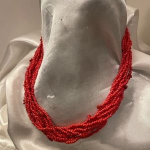 Women’s Red Beaded Necklace NWOT